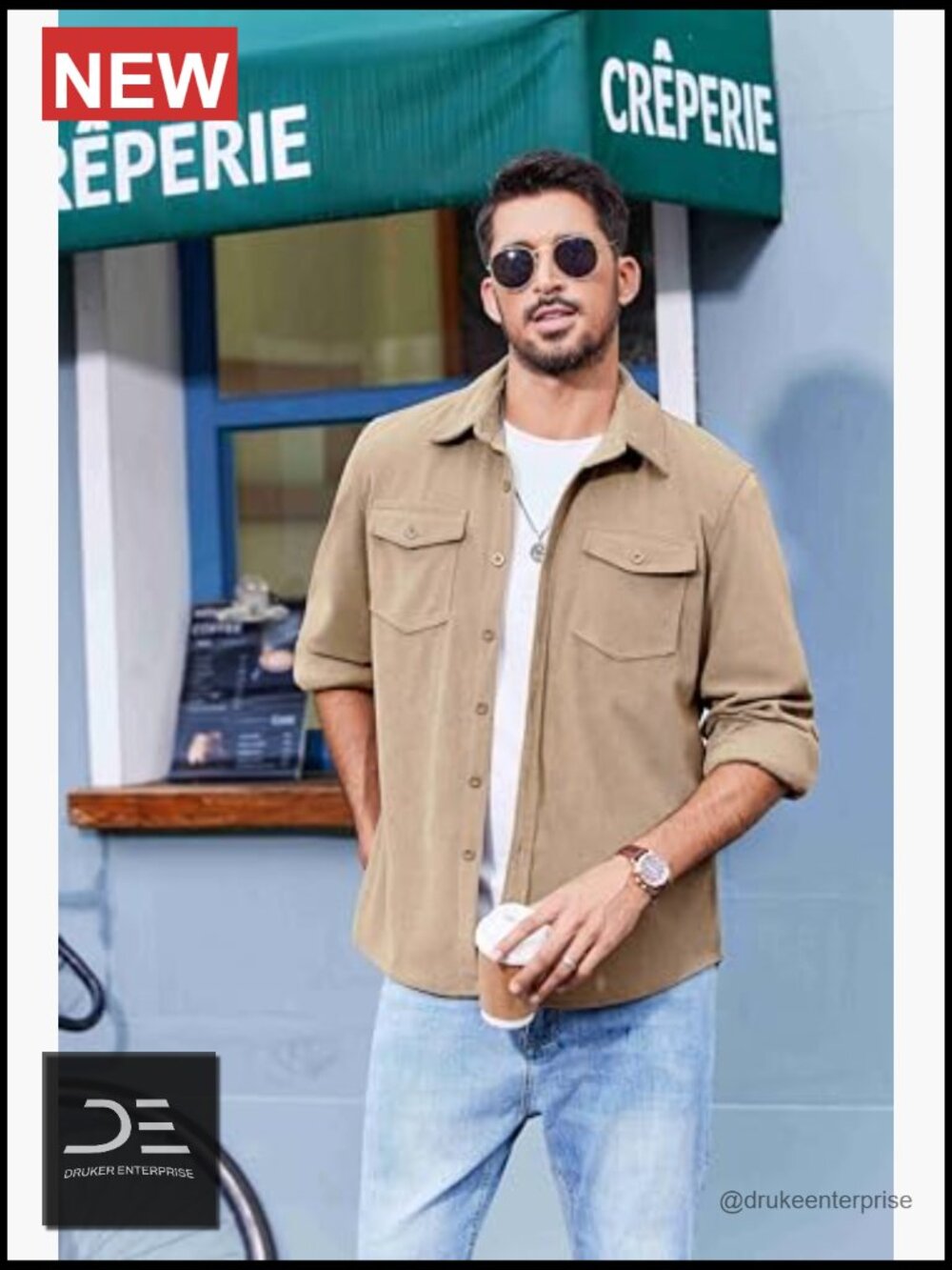 Corduroy Button Down Shirt Jacket Lightweight Overshirt with Flap Pockets - Picture 2 of 7